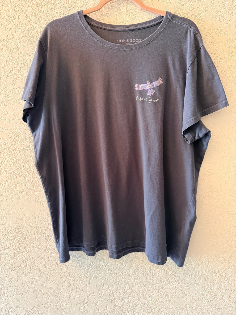 LIFE IS GOOD Grey Embroidered Bird Graphic Short Sleeve T-Shirt Women’s Sz XXL